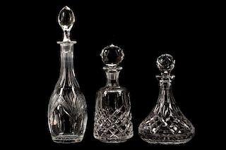 Three Continental Cut Crystal Spirits Decanters