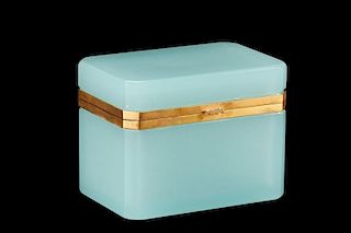 Blue Opaline Glass & Gilt Metal Dresser Box
