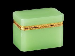 Green Opaline Glass & Gilt Metal Dresser Box