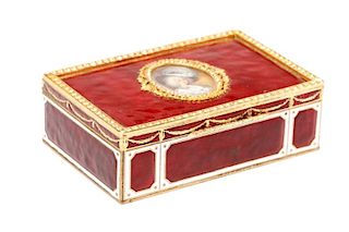 French Enameled Ormolu Portrait Jeweled Snuff Box