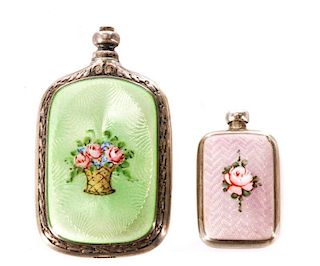 Two Diminutive Sterling Guilloche Perfume Vials
