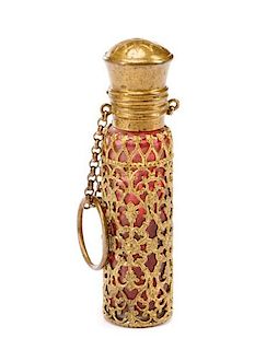 French Cranberry & Ormolu Chatelaine Scent Bottle