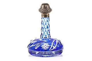 Sterling Mounted Cobalt Cut to Clear Scent Bottle