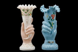 Collection of 2 Bohemian Blown Glass Hand Vases