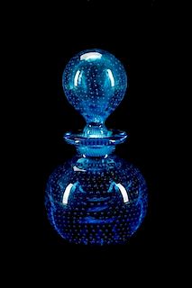 Czech Blue Bubble Glass Perfume Scent Bottle