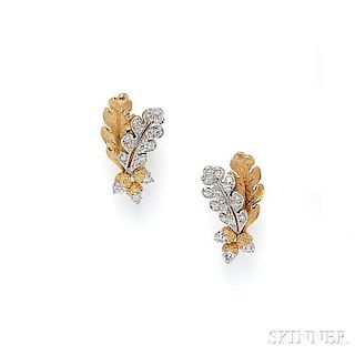18kt Gold, Platinum, and Diamond Earrings, McTeigue