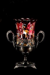 Victorian Rubina Glass & Silver Celery Vase