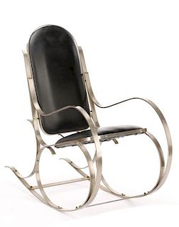 Thonet Style Chromed Steel & Vinyl Rocking Chair