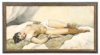 Cesar Vilot, "Reclining Female Nude", Oil