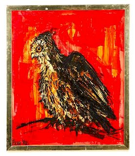 Pierre Mas, "Untitled (Owl)", Gouache on Board