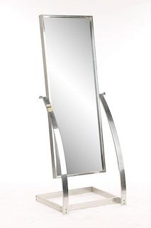 Modernist Chromed Metal Cantilevered Floor Mirror
