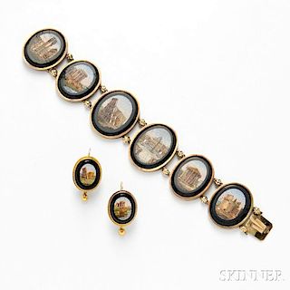 Antique Gold and Micromosaic Bracelet and Earpendants