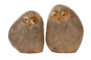 Two Bulbous Molded Fiberglass MCM Owl Sculptures