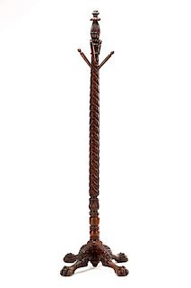 Stained and Carved Wood Standing Hat Rack