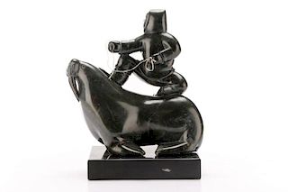 Carved Inuit Soapstone Sculpture with Base, Signed