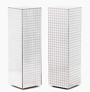 Pair, Hollywood Regency Square Mirrored Pedestals