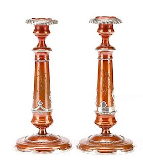 Pair of American Copper & Sterling Candlesticks