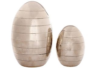 Two Italian Chromed Metal Stacking Egg Ashtrays