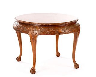 Carved Neoclassical Style Burlwood Coffee Table