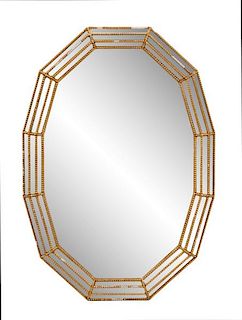 Giltwood Cushion Mirror with Beaded Border