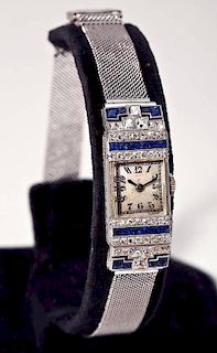 Deco Diamond, Sapphire & Platinum Wristwatch