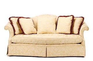 Southwood Upholstered Silk Damask Camelback Sofa