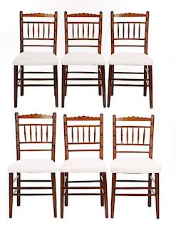 Six American Carved Oak Ring Turned Side Chairs