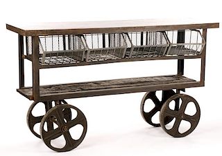 Industrial Steel & Reclaimed Wood Rolling Cart