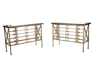 Pair, Architectural Wrought Iron Console Tables