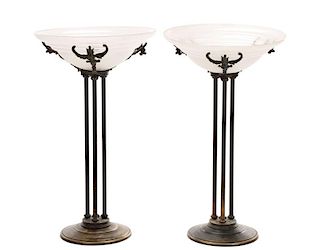 Pair, Oscar Bach Style Torchiere Table Lamps