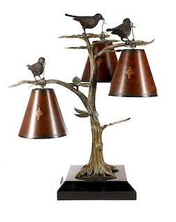 Finely Cast Bronze Patina Brass Bird and Tree Lamp