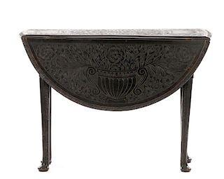 Anglo-Indian Ebonized Drop Leaf Side Table, 19th C