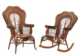Pair, American Victorian His & Hers Wicker Chairs