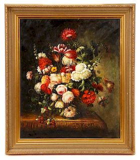 "Still Life with Red Chrysanthemum", Oil on Canvas