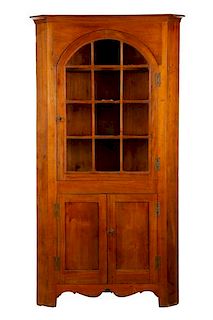 American Walnut & Glass Door Corner Cabinet