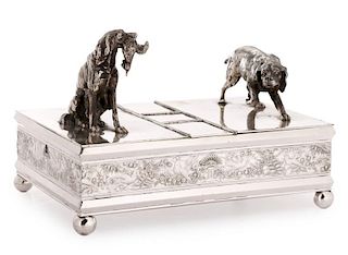 Meriden Silver Plated Humidor with Hunting Dogs