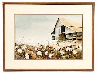 Wayne Spradley, "Cotton Patch", Watercolor, 1972