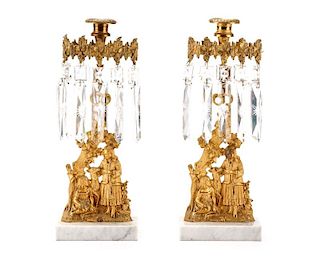 Pair of Gilt Metal Figural Candle Lustres, 19th C.