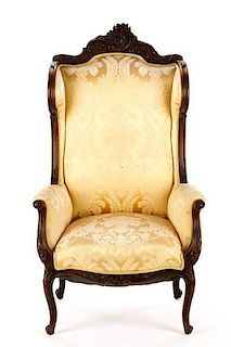 Carved Victorian Rococo Revival Wingback Armchair