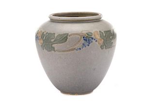Arts & Crafts Pottery Vase with Grape Vine Motif