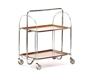 Collapsible MCM Veneered & Chromed Rolling Cart