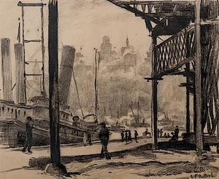 Gustave Goetsch, (American, 1877-1969), N.Y. Harbor - Lower East Side