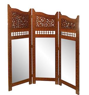 Ornately Carved Indian Mirrored Bird Screen
