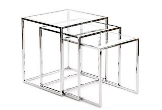 Modern Chromed Steel & Glass Nesting Tables