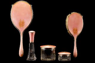 5 PC Pink Guilloche Dressing Set, Christie's