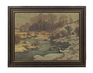 Paul Weimann, (German, 1867-1945), Winter Stream Landscape