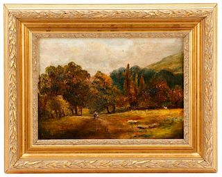 British School, "Landscape with Hay Cart", Oil