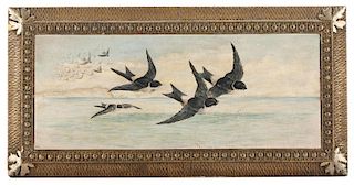 "Flying Seabirds". Monogrammed Oil on Masonite