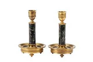Pair of Empire Marble and Gilt Bronze Candlesticks