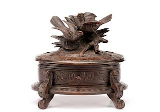Black Forest Carved Dresser Box with Two Birds